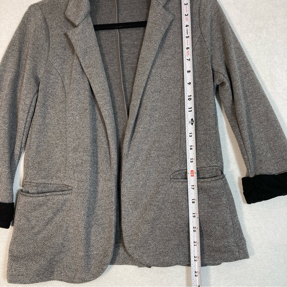 Skies Are Blue Asa Knit Blazer Gray Charcoal Open Front 3/4 Sleeves Cuffs Small - Picture 8 of 16